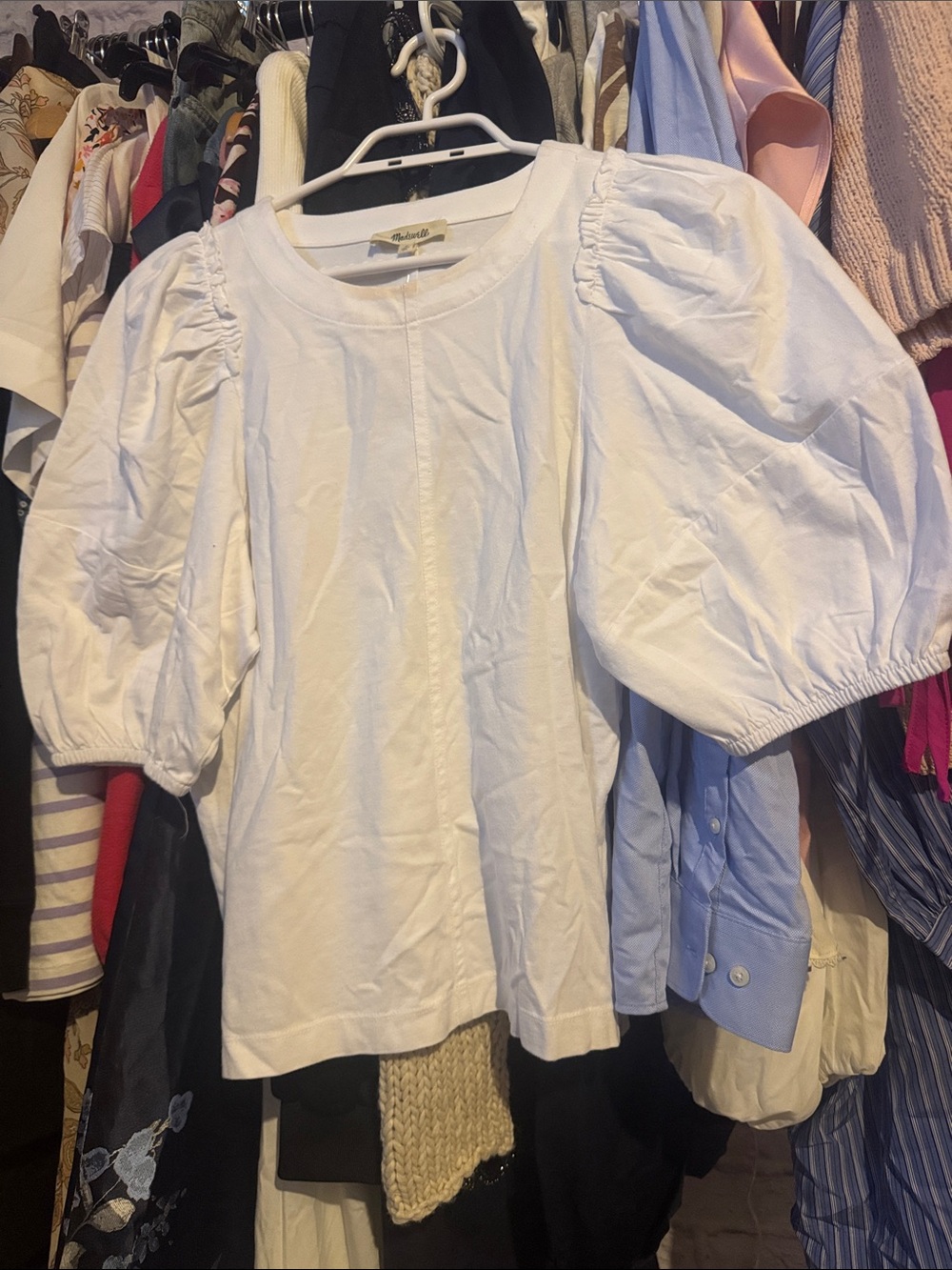 89. Madewell • NWOT $140 White Puff-Sleeve Crewneck Tee - Picture 2 of 2